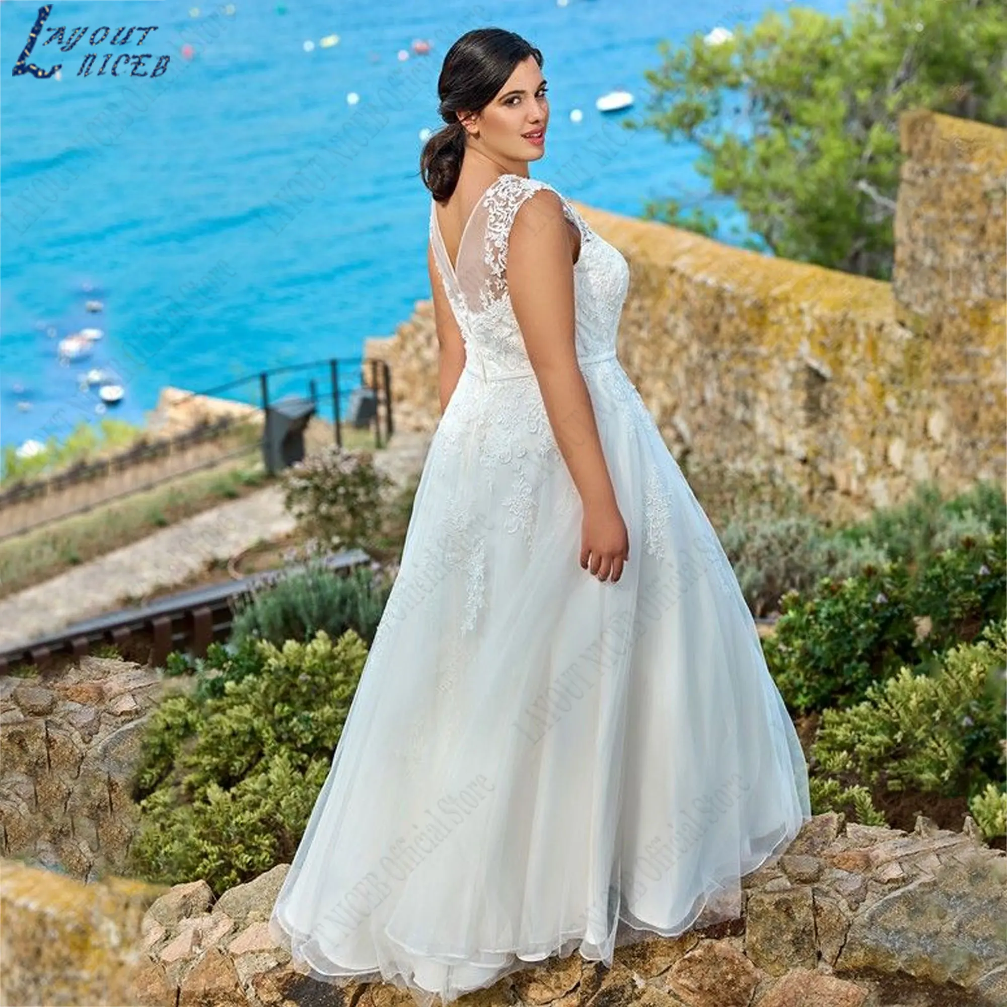 NICEB-Robe de Mariée en Tulle avec Appliques en Dentelle, Bretelles Spaghetti, Dos aux, lèvent au Dos, Éducatif, Grande TailleMise en page niceb dentelle appliques robe de mariée fines bretelles sans manches robe de ma