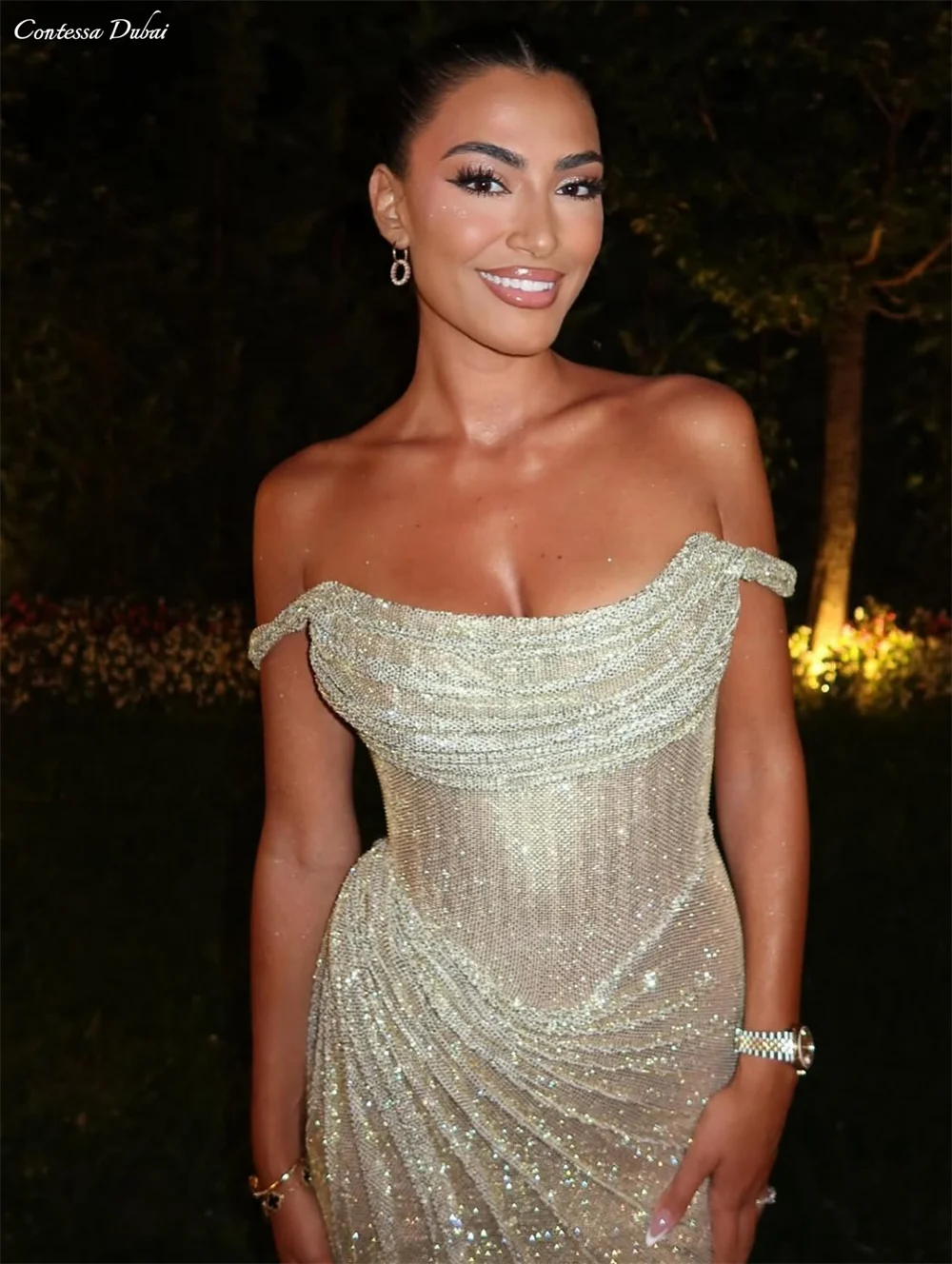 Contessa Customized Shiny Drill Net High Slit Prom Dresses Column Sheath robes de soirée Floor-Length Formal events dresses 2025