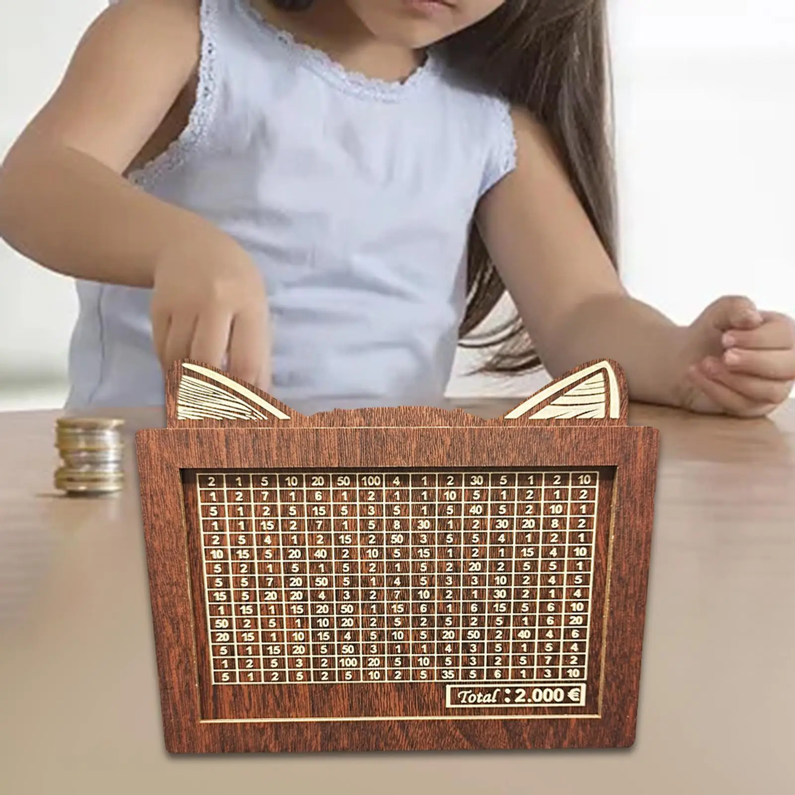 Children Money Saver Wood Bank with Counter Crafts Cash Box for Kids Adults Savings Goal Portable Gift