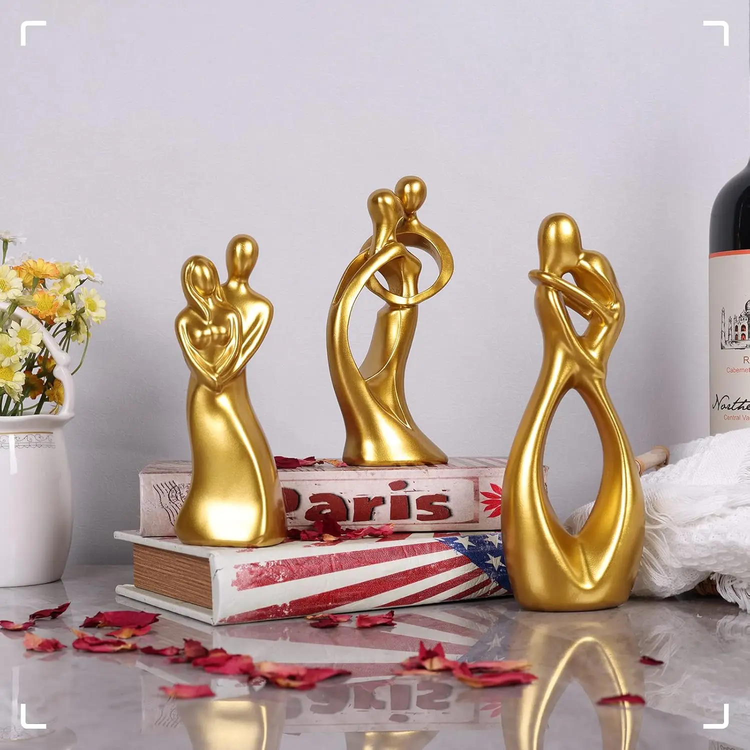 Abstract Couple Statue Gold Home Decor Collectible Figurines Home Bookshelf Desktop Decoration 3 Pcs set