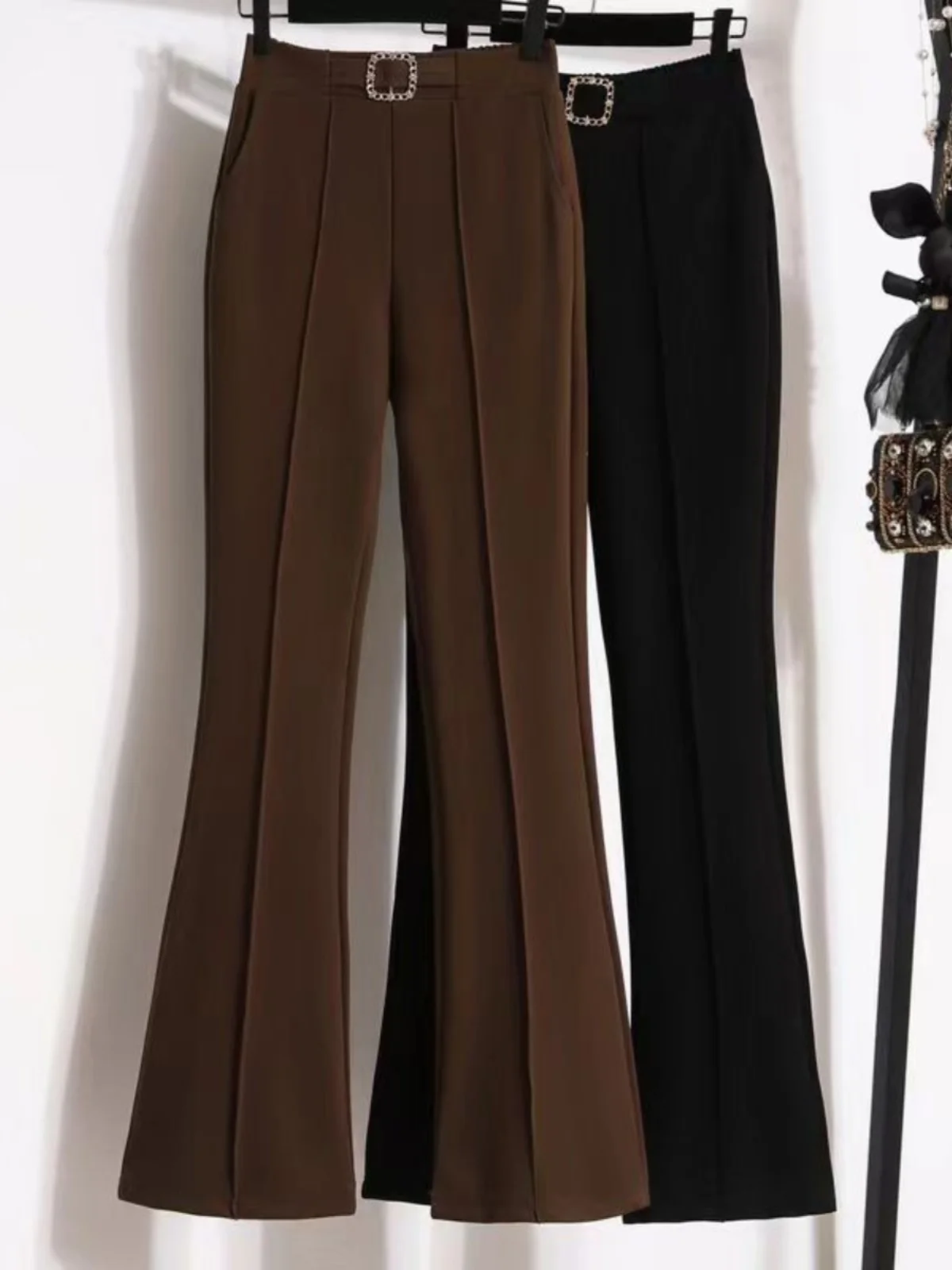 Cafe Brown Bell Bottom Wide Leg Pants Women's Casual High Waist Slimming Spring Autumn New Style Fish Tail Suit Long Trousers