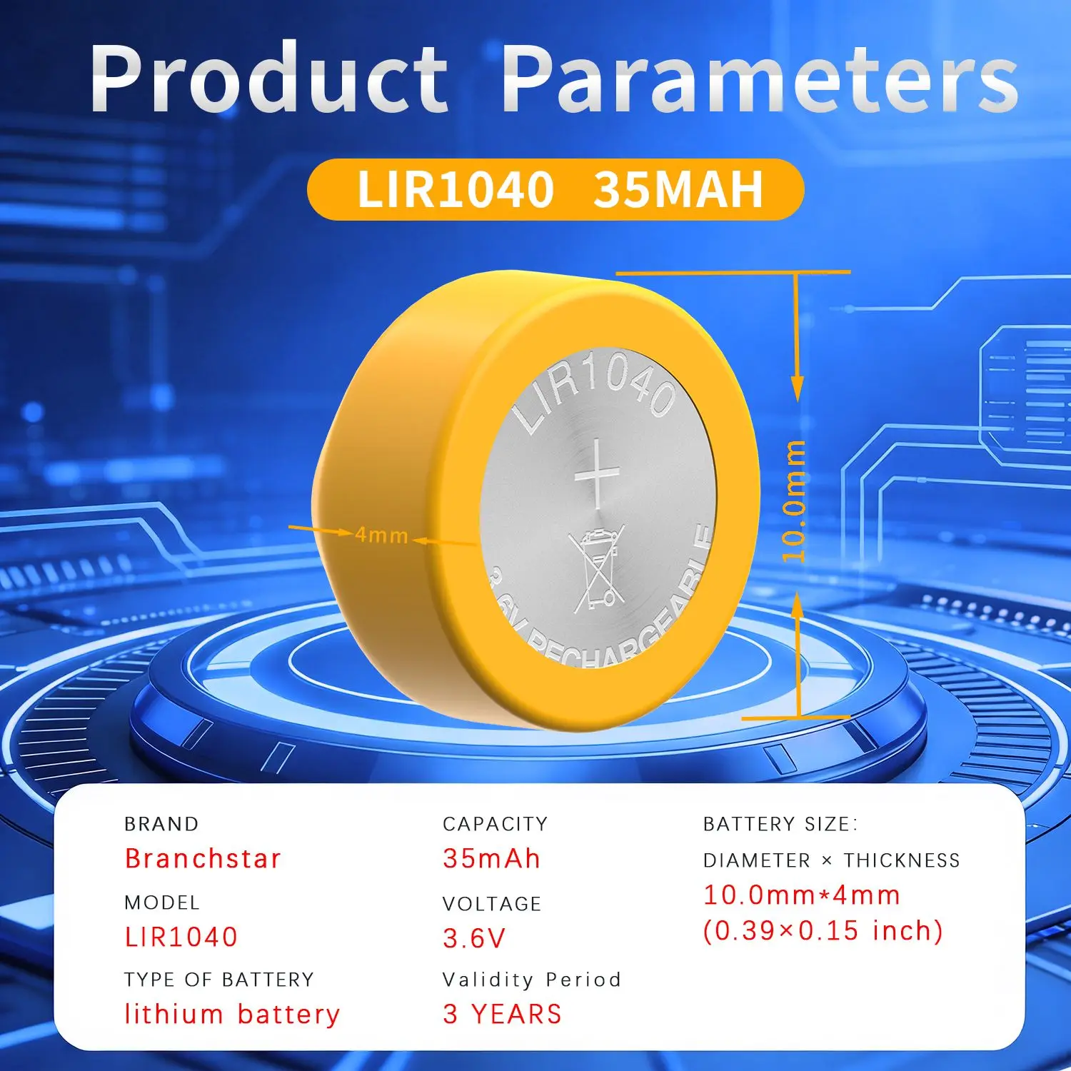 LIR1040 3.7V 35mAh 10×4.0mm Rechargeable Li-ion Coin Cell Battery with charger for TWS Earbuds Bluetooth Headset Replace 1043