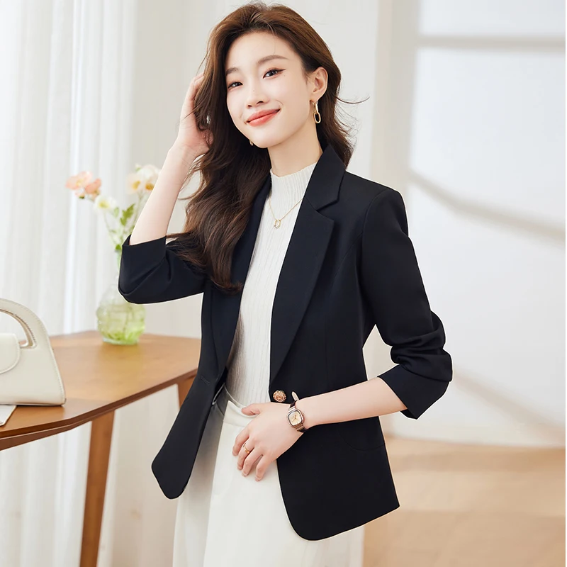 Women Coat Solid Long Sleeved Blazers Lapel Neck Elegant Temperament Fashion Basic Jackets Office Lady Casual All-match