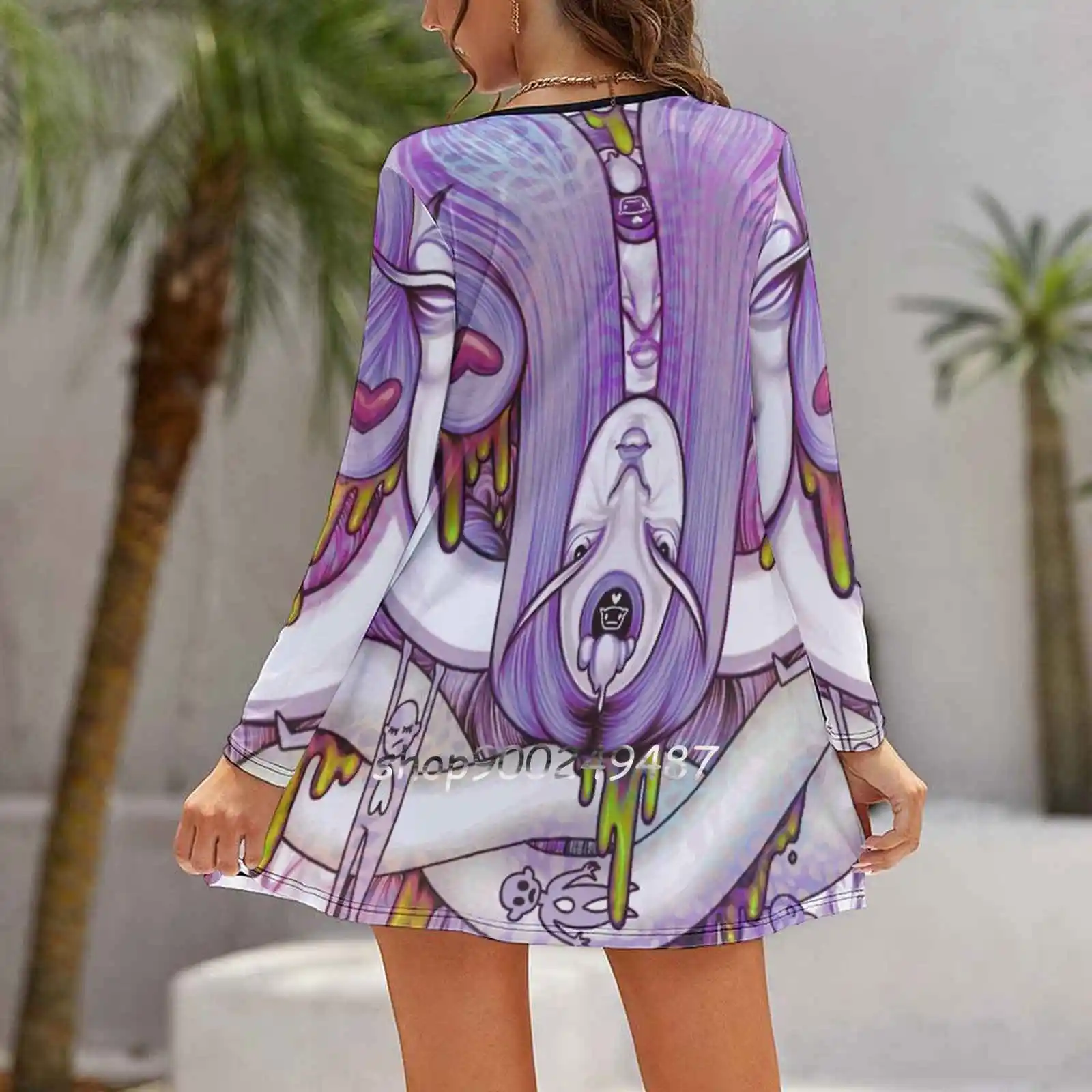 Two Faced Women Casual High Waist Mini Dress Long Sleeve Dress Autumn New Fashion Dress Faces Creepy Surrealism Dreamy Dream