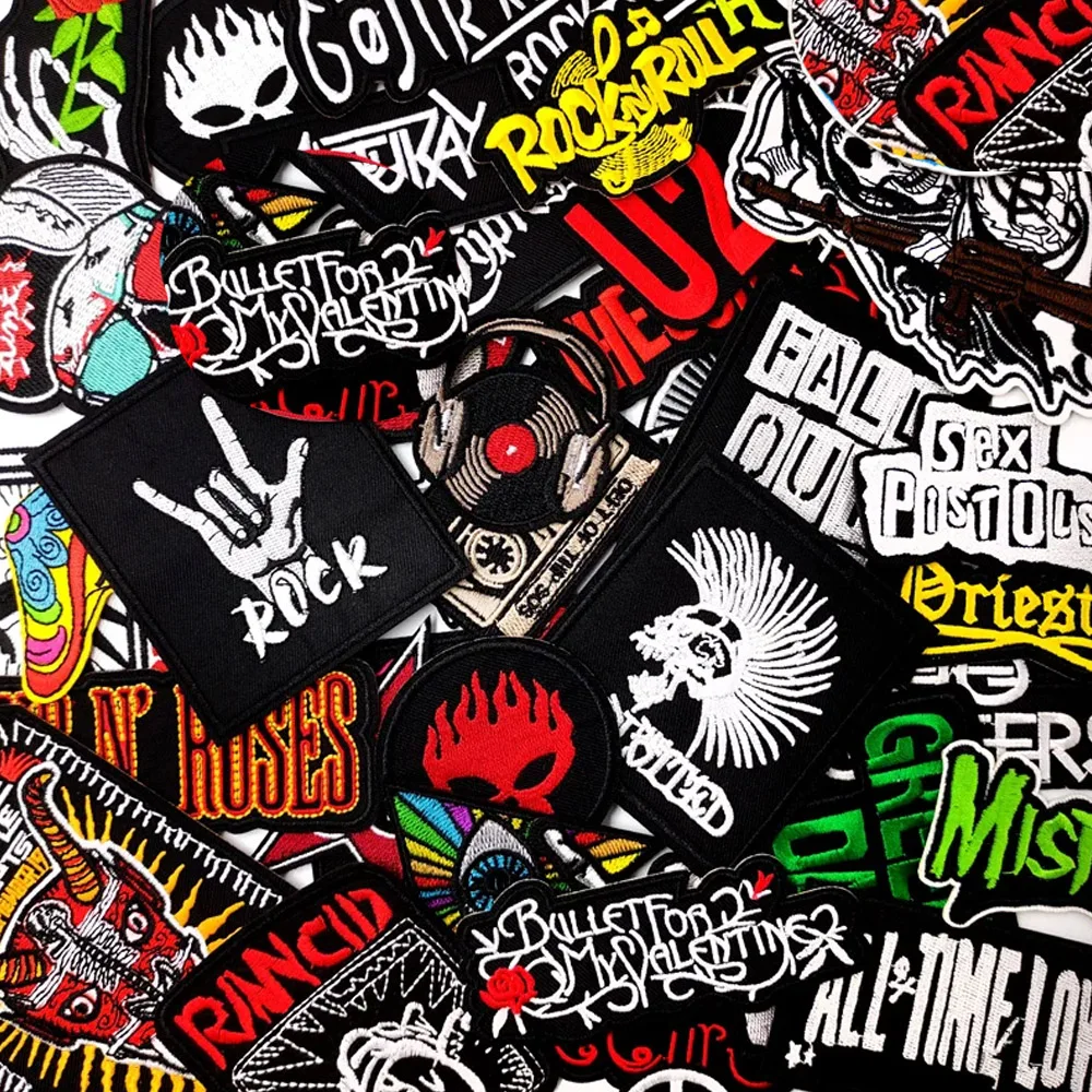 Skull Punk Rock Bands Star Iron On Patches Apparel Sewing Fabric Handmade Appliques For Clothing Music Stickers Badges Parche