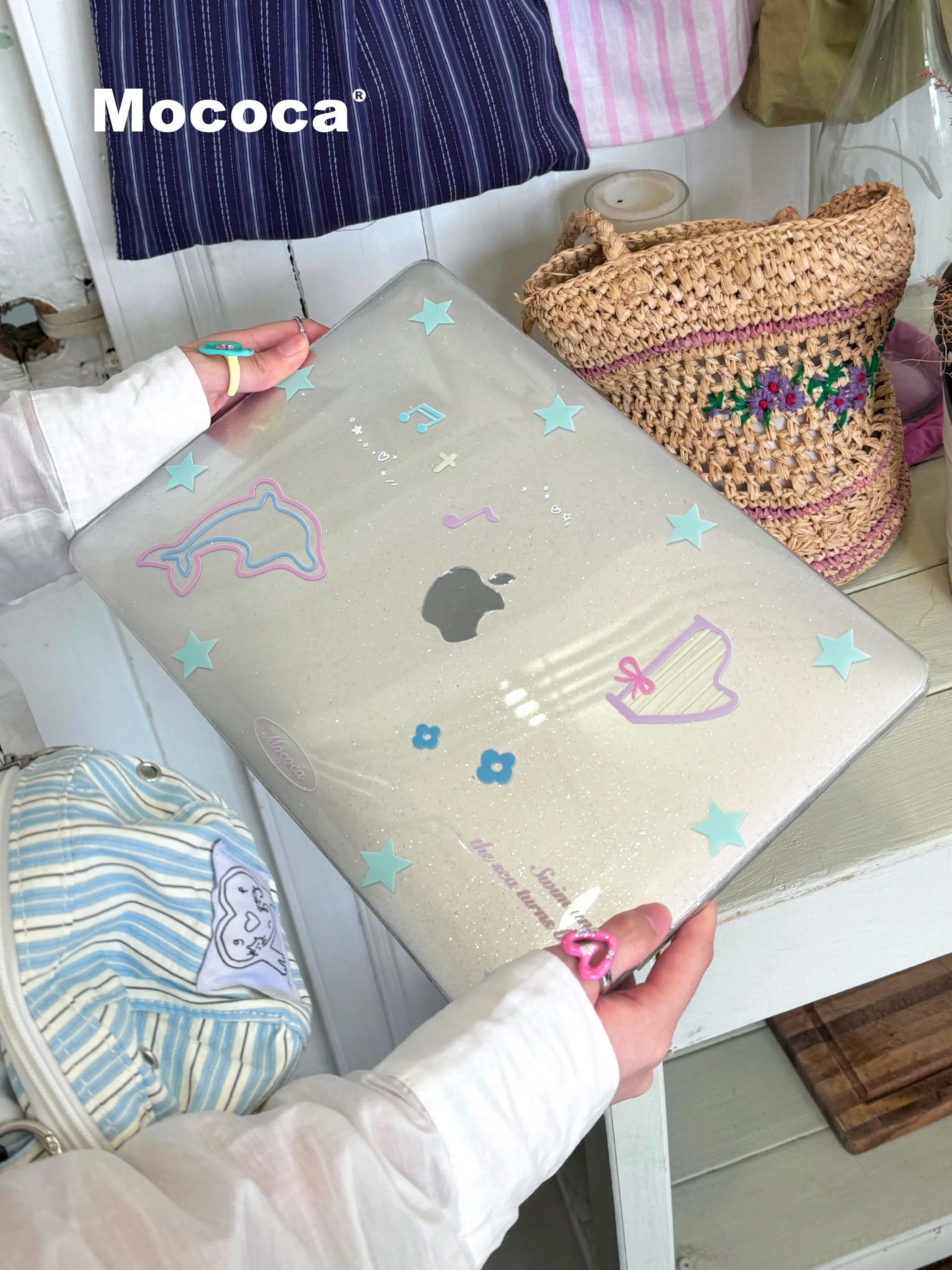 

Pink Bow Star Rabbit Shining Laptop Case For Macbook Air 13.6 M4 NEO 15 M3 Hard Cover For Mac Book Pro 13 M1 M2 14 M4 M5 16