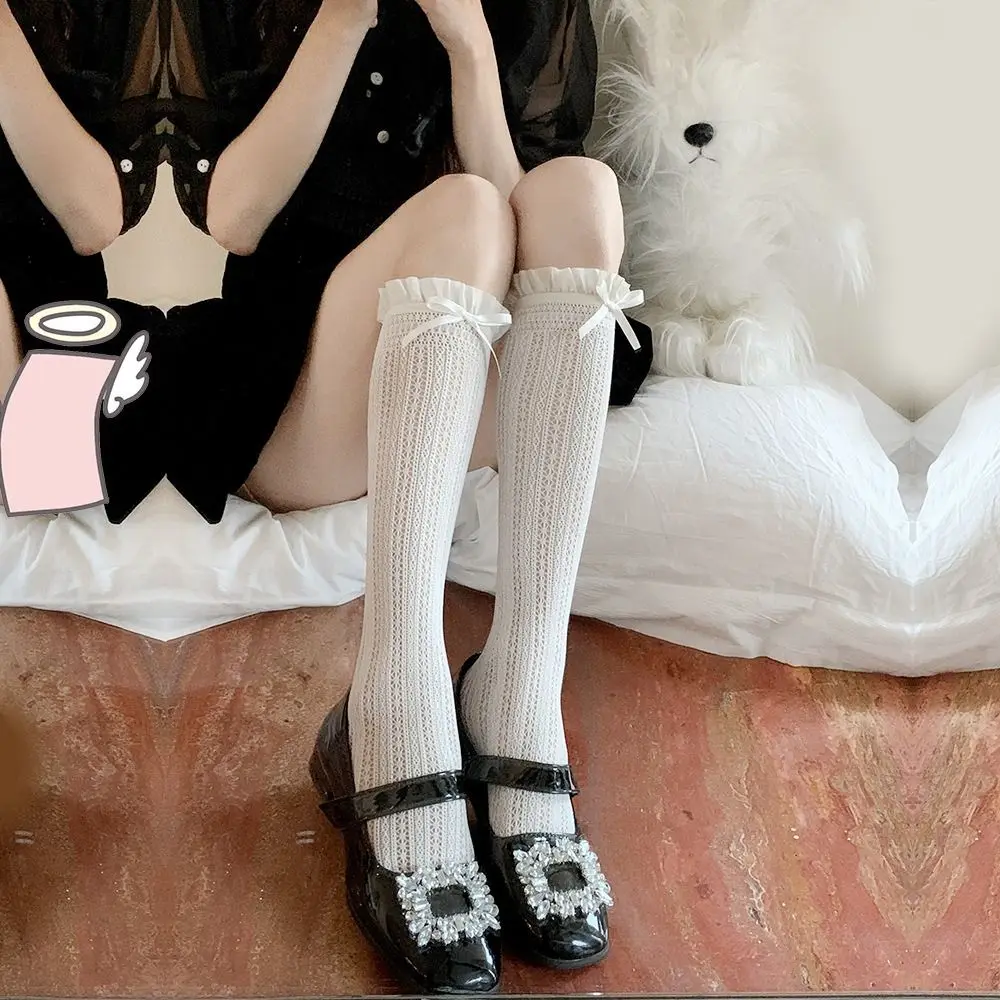 

Fashion Lace Mesh Knee High Socks Ruffle Sweet Lolita Long Socks JK Fishnet Stockings For Women Girls