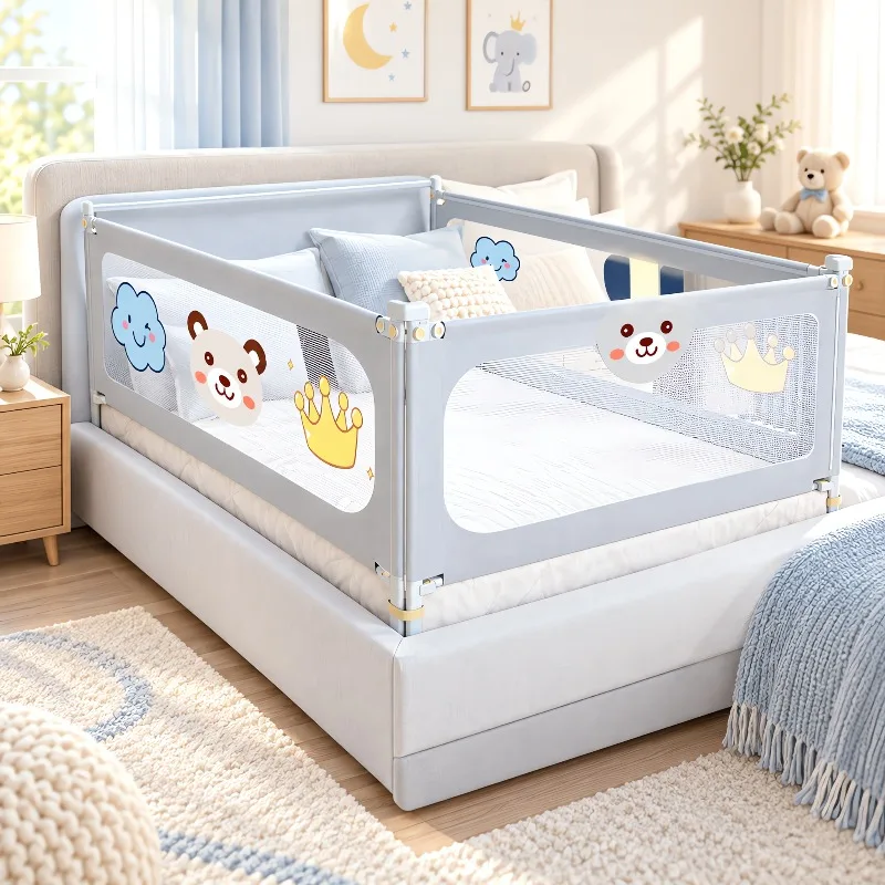 3pcs Bed Rails No-drill Baby Guardrail Anti Fall Bed Barrier Adjustable Bed Safety Fence for Full Twin Queen King Size Beds