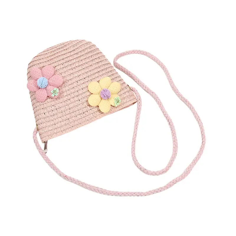 New Straw-woven Girls' Summer Lightweight Children's Cute Small Shoulder Bag Coin Purse And Sweet Beach Small Bag