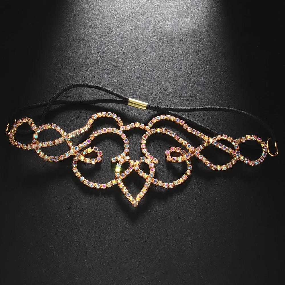 2024 AB Color Rhinestone Forehead Chain Face Jewelry for Women Fashion Bridal Crystal Elastic Hairband Hair Accessories Gifts