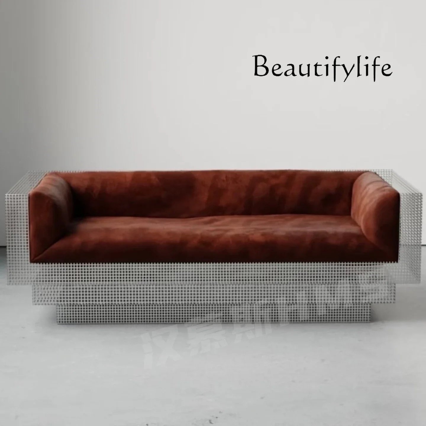 

Y Nordic Medieval Stainless Steel Grid Retro Niche Metal Small Apartment Single Three-person Sofa
