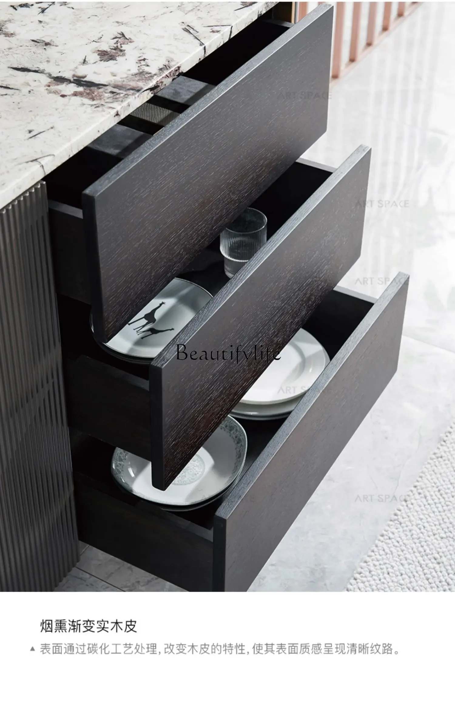 Italian minimalist marble solid wood dining side cabinet modern minimalist storage cabinet