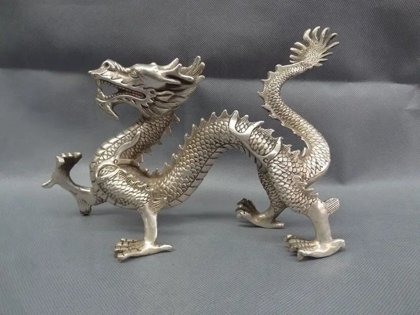 

12 Inch Chinese Zodiac Myth Beast Figurine Wealth Fly Dragon Silver Bronze Statue for Decorative Display Collectible Gift