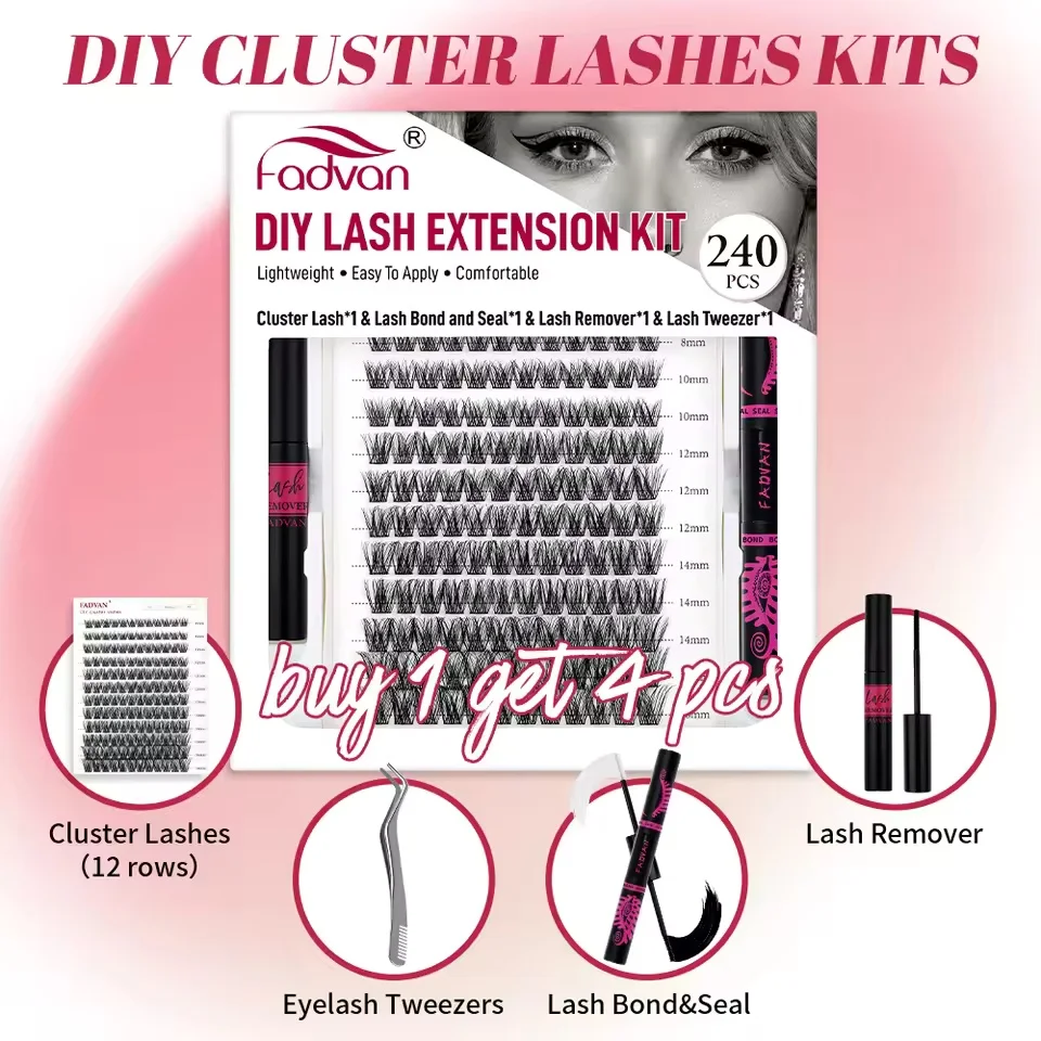 FADVAN Segemented DIY Lash Extension and Glue Suit 12Rows 8-16mm Length Waterproof Use to Easy Eyelsah Suit