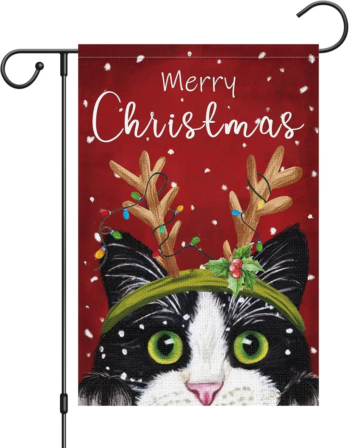 Louise Maelys Merry Christmas Garden Flag 12x18 Double Sided, Burlap Winter Christmas Black Cat Garden Yard Flags for Xmas Chris