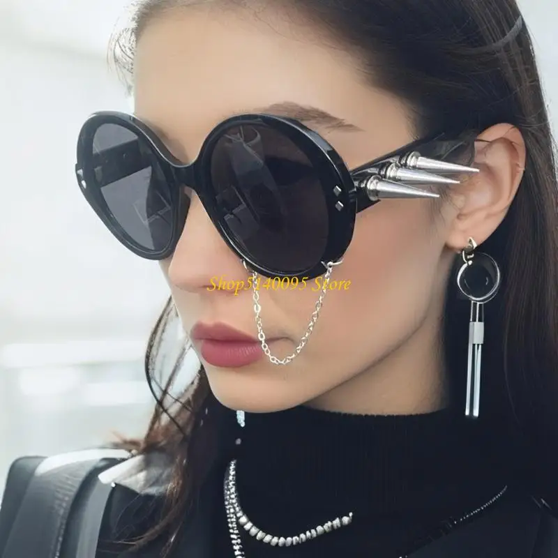 DXAE Oversized Ronde Frame Zonnebril Donker Spiky Design Frame UV400 Bescherming Brillen voor Dames Heren Hiphop Dans Street
