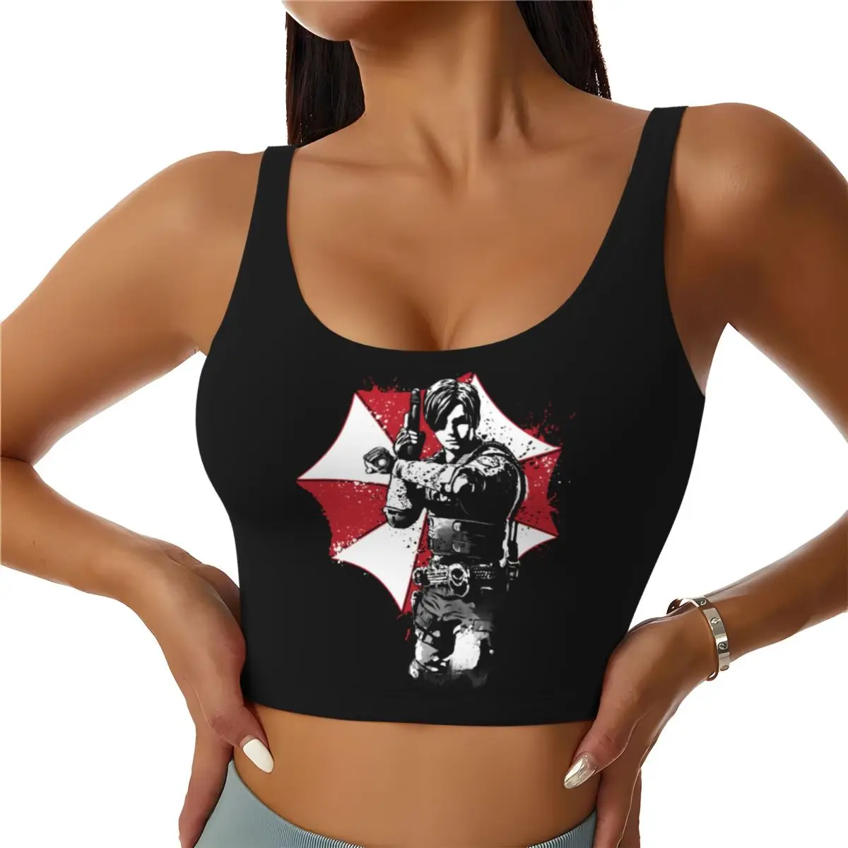 Custom Vintage Umbrella Corporation Workout Crop Tank Tops for Women Video Game Yoga Sports Bras