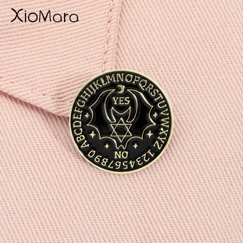 Punk Black Bat Ouija Board Enamel Pin Magic Metaphysical Halloween Brooch Lapel Badge Jewelry Accessories Gift for Friends