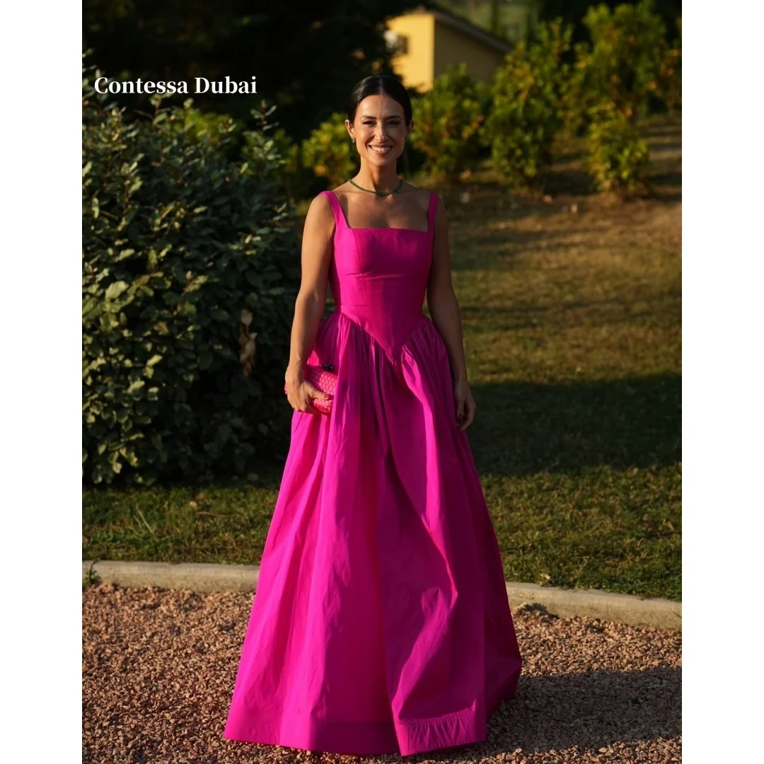 Vestido de fiesta personalizado Contessa, vestidos de noche, vestido formal largo con cuello cuadrado fucsia para mujer, para boda
