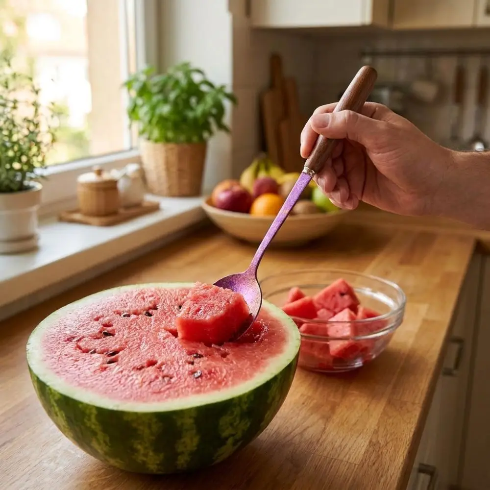 Lightweight Pure Titanium Spoon Non-Rust Corrosion-resistant Soup Spoon Wooden Handle Comfortable Grip Ice Cream Scoop Dessert