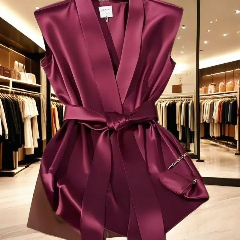 New Summer Light Luxury Sleeveless Suit Satin High-end Temperament Top French Celebrity Vest High Quality High Appearance Level