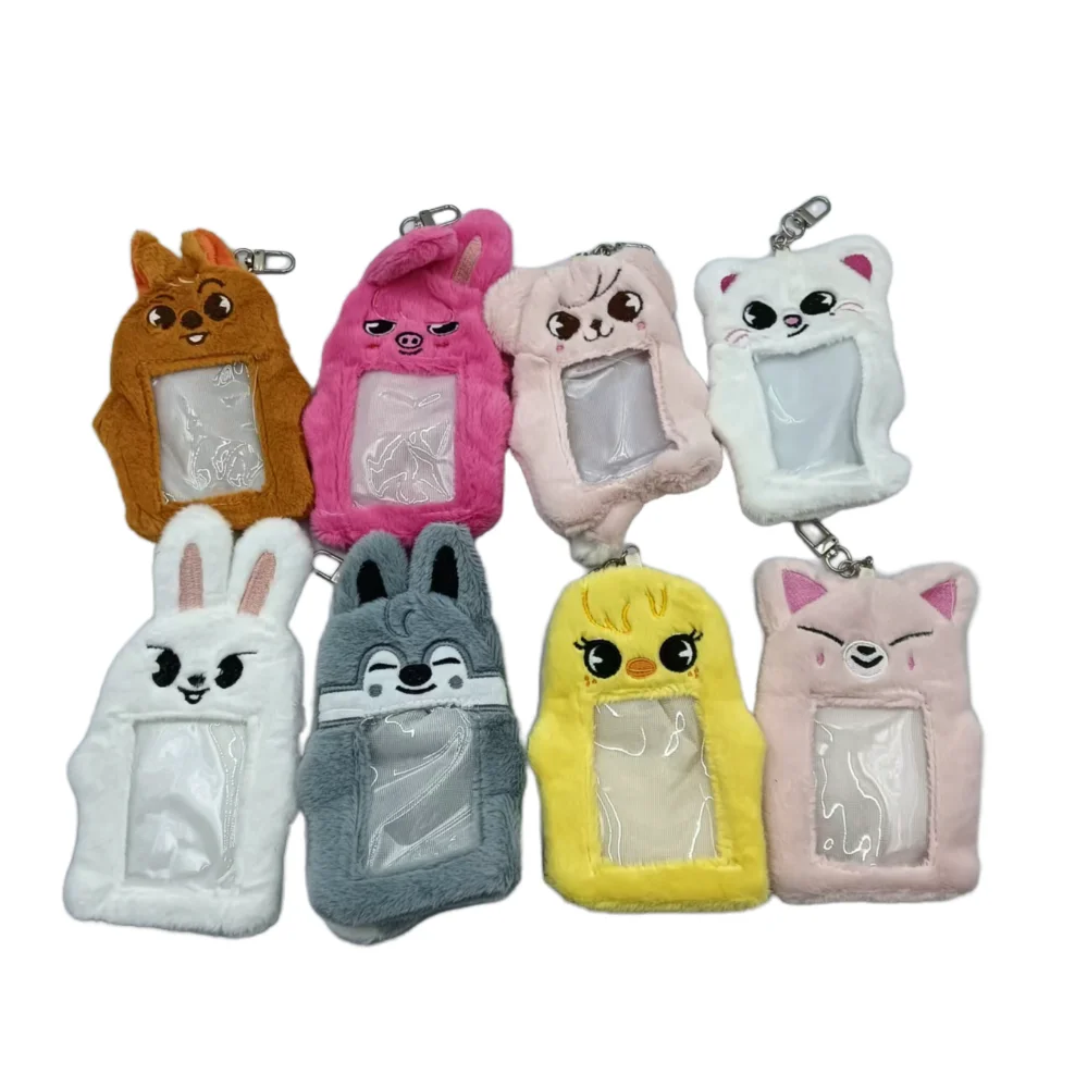 24pcs/lot 15cm Cute Plush Card Holder with Bear Puppy Design ID Badge Protector Keychain bag charms gifts