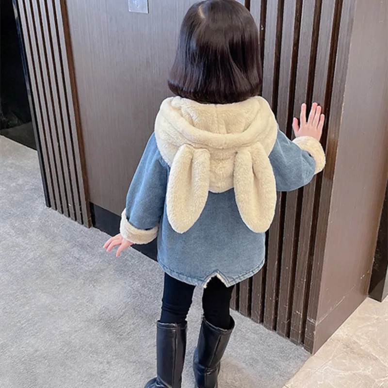 Girls Coat Jacket Cotton Outwear Windproof 2023 Hairy Warm Thicken Velvet Winter Plus Size Children\'s Clothing