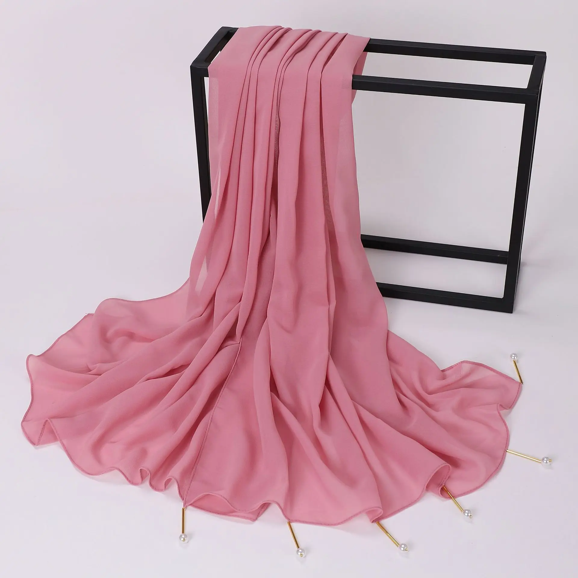 Bufanda de gasa con perlas y borlas para Mujer, Hijab musulmán, turbante, estola, chal, pañuelo para la cabeza, Bandanas, Diadema, Bufanda, Foulard, Turbante para Mujer