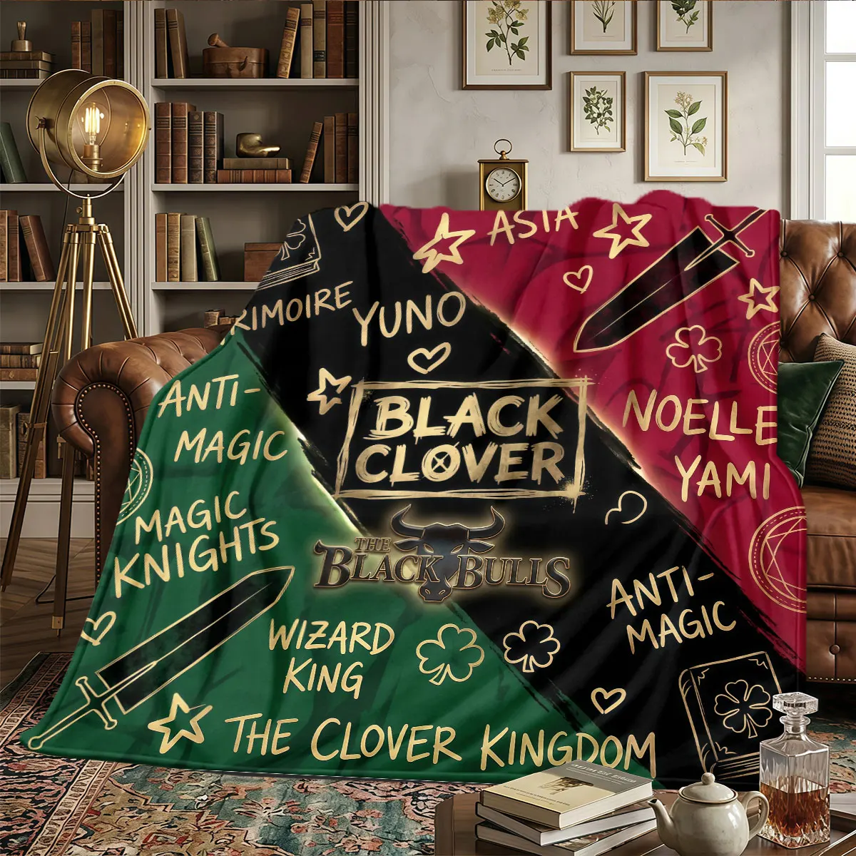 Black Clover Patterns Home Blanket Suitable For All Seasons for Home Decor Beds Warmth and Comfort Gifts -HE8