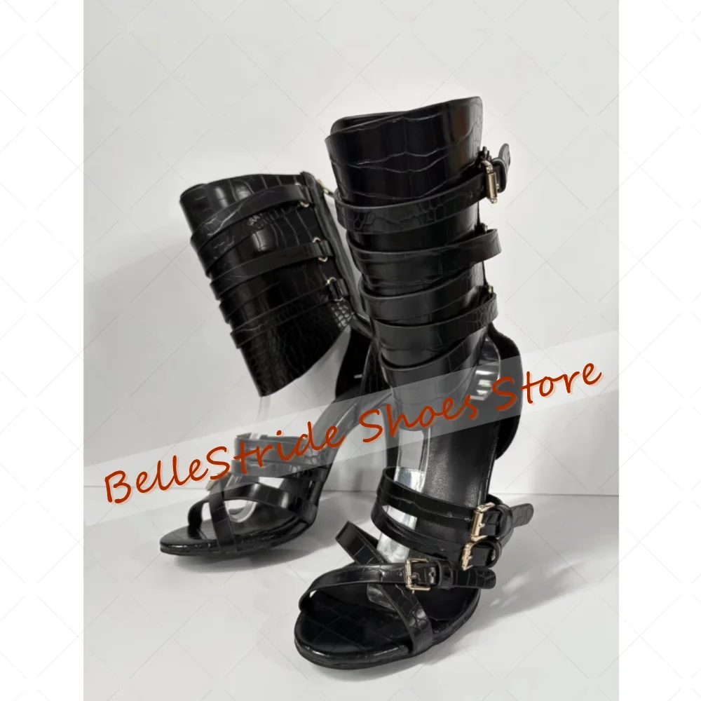 

Black Buckle Decor Cross Strap Sandals Back Zipper Women Shoes Thin High Heels Party Banquet Dating 2025 Zapatos Para Mujere