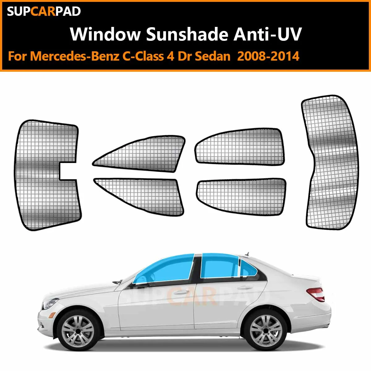

For Mercedes-Benz C-Class 4 Dr Sedan 2008-2014 Custom Car Window Sunshade Anti-UV Car Sun Window Visors Sunshade Covers Accesso