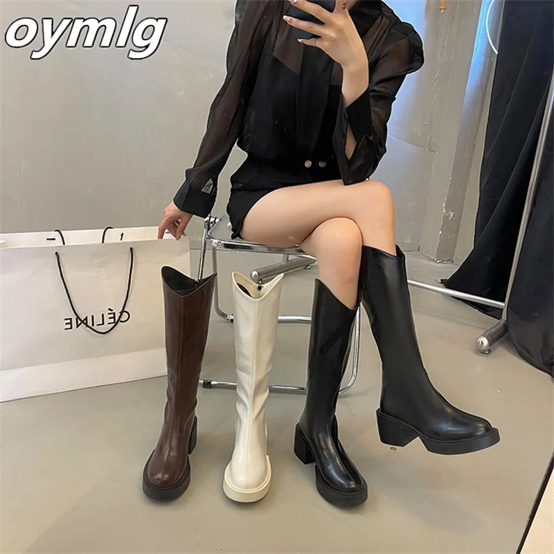 Rider boots thick heel boots women's 2022 autumn new but knee boots back zipper high heels thin boots