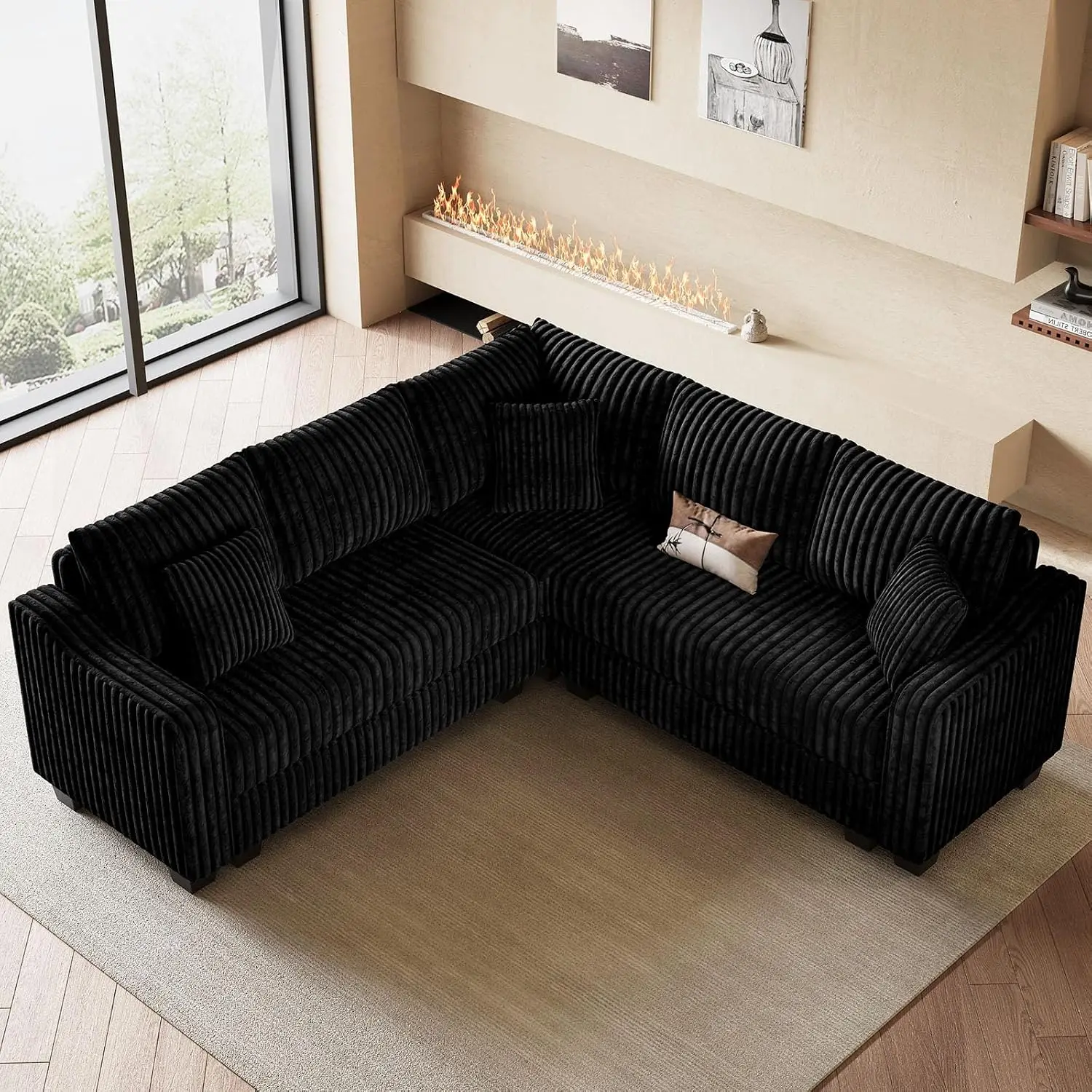 Convertible Sectional Sofa Chaise L Shaped Reversible Corner Corduroy Living Room V Shaped, Customized