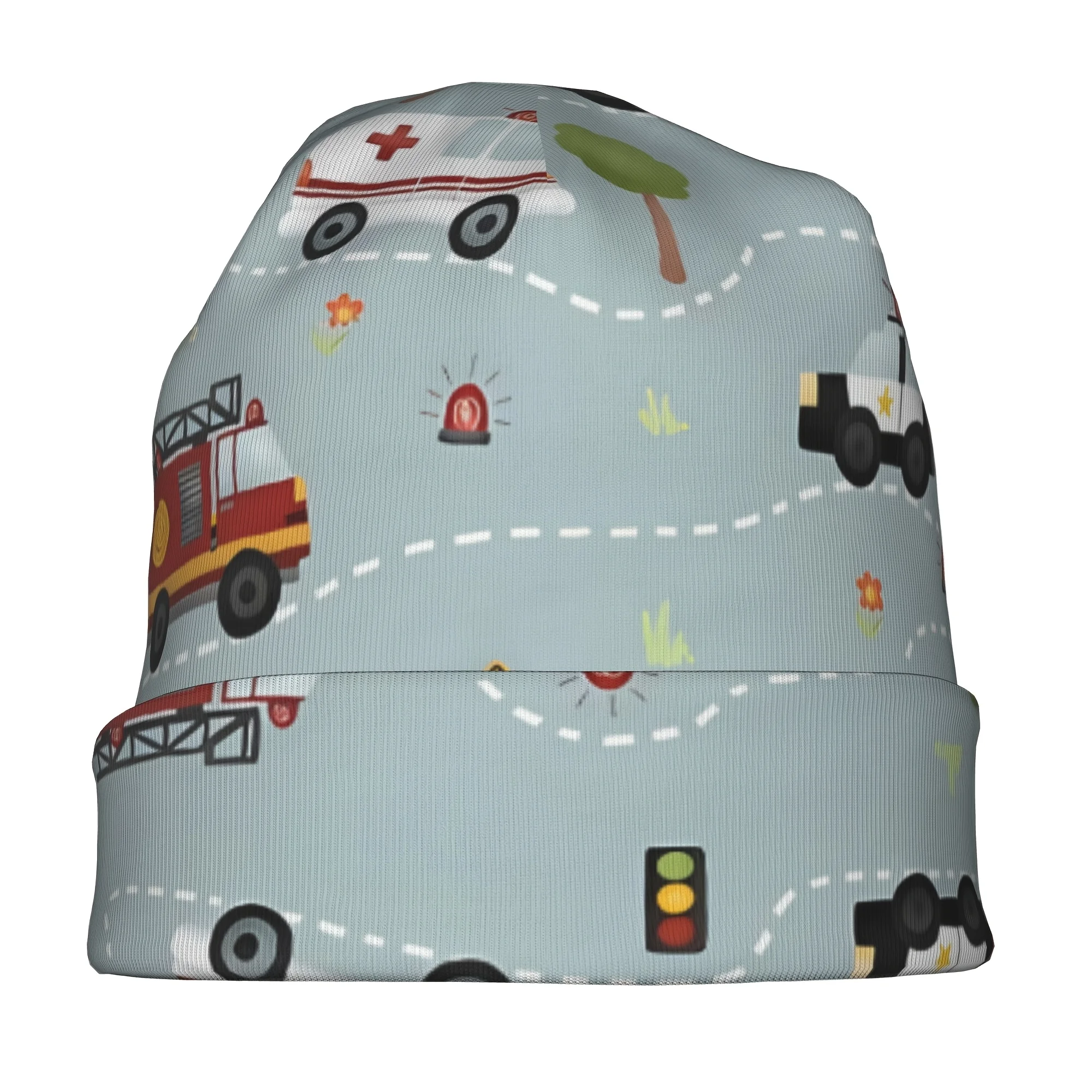 Cartoon Rescue Vehicles Print Slouch Beanie, Everyday Hat for Men Women