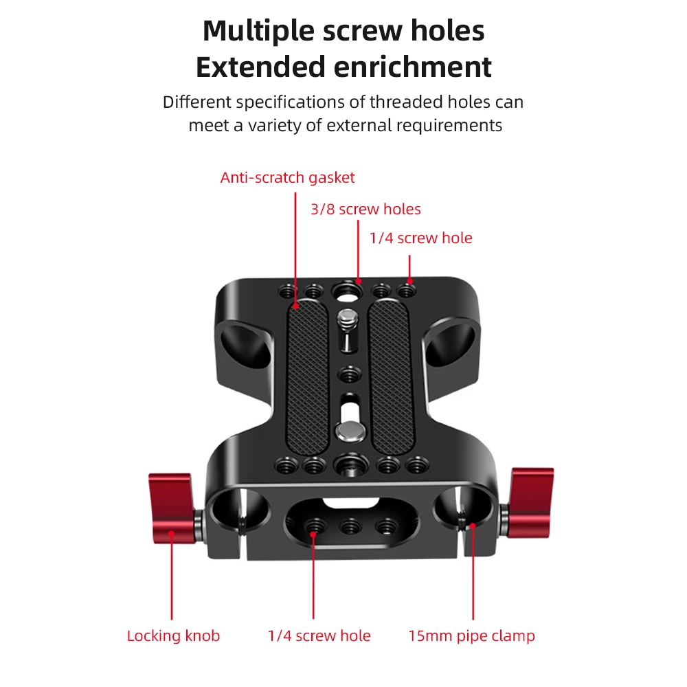 Multipurpose Camera Base Plate with 15mm Rod Rail Clamp Tripod Mounting Baseplate Aluminum Alloy for DSLR Rig Support System