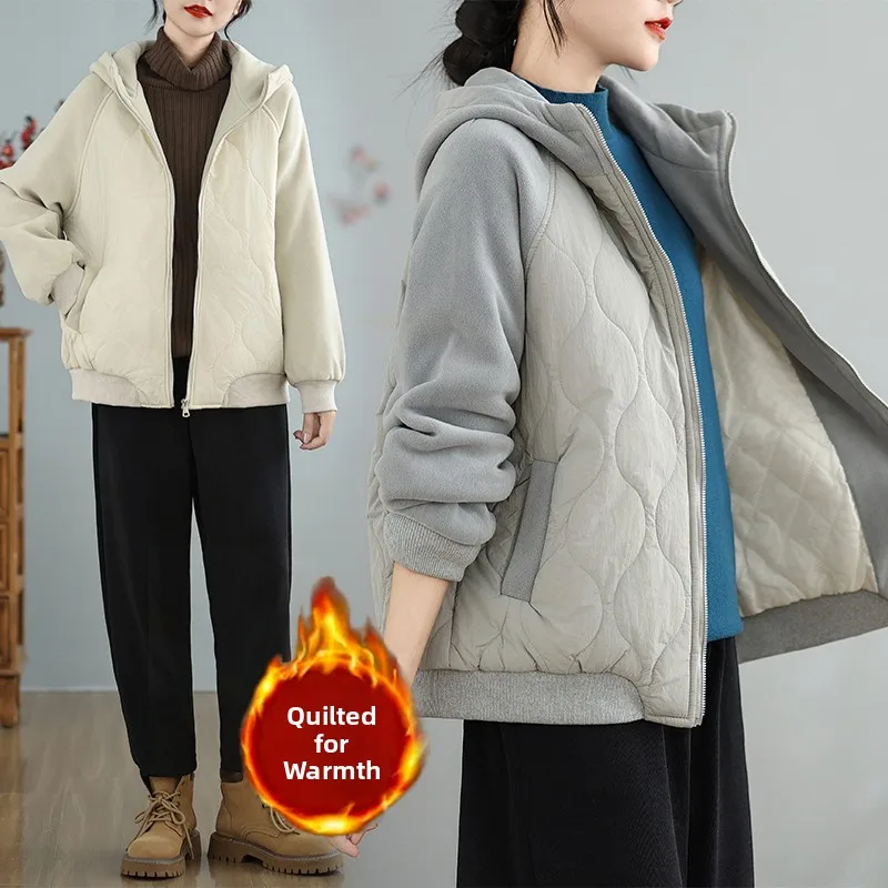 

Женский хлопковый тет с капюшоном, осенне-зимний теплый свободный повседневный модный открытый кардиган, модный топ на молнии