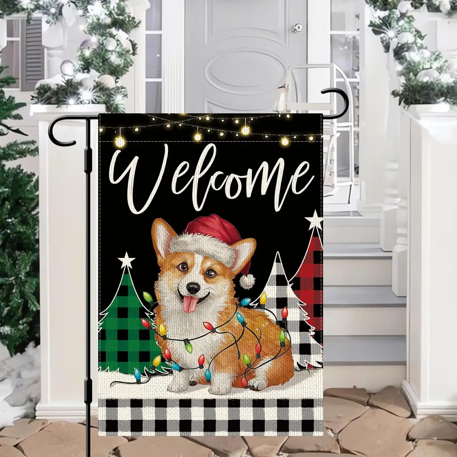 DLZDN Christmas Corgi Dog Tree Garden Flag 12×18 Inch Double Side Vertical Burlap Farmhouse Yard Sign Winter Holiday Outdoor EEZ