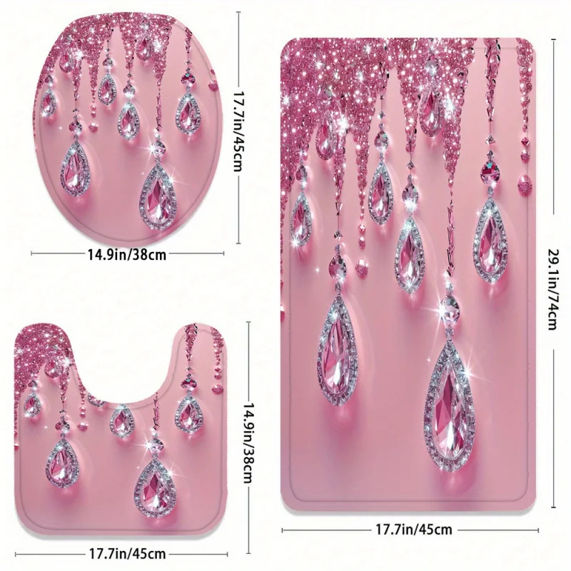 1pc/3pcs/4pcs Sparkling Diamond Digital Print Polyester Waterproof Shower Curtain Without Punching Partitions For Bathroom