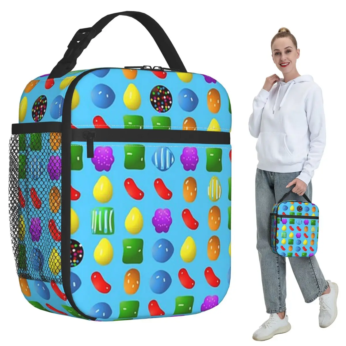 Nova Lancheira Térmica Candy Crush Saga para Crianças, Bolsa Térmica Escolar Portátil para Alimentos, Caixa Térmica para Almoço