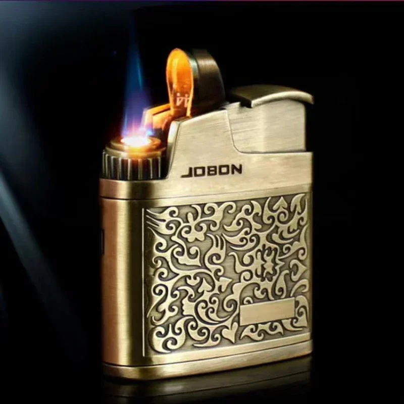 New JOBON Embossed Butane Gas Lighter Jet Metal Windproof Torch Cigarette Cigar Lighter Retro Press Ignition Smoking Accessories