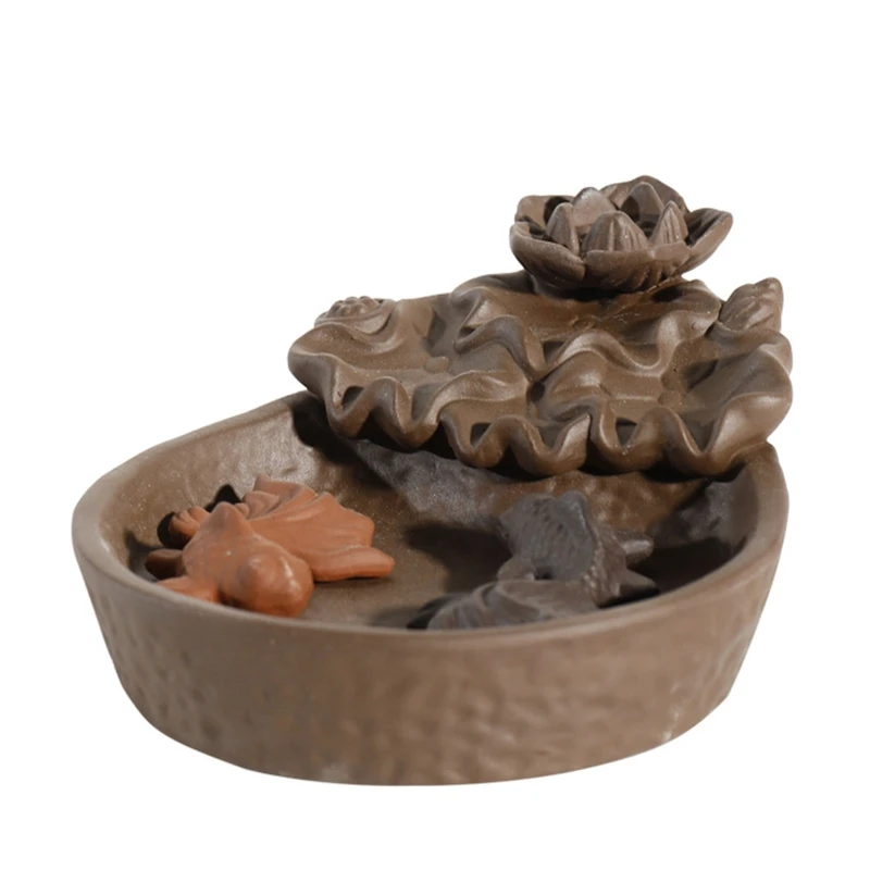 Fish Lotus Backflow Incense for Burner Chinese Censer Holder Buddhist Crafts for Home Office Tea House Decoration Meditation