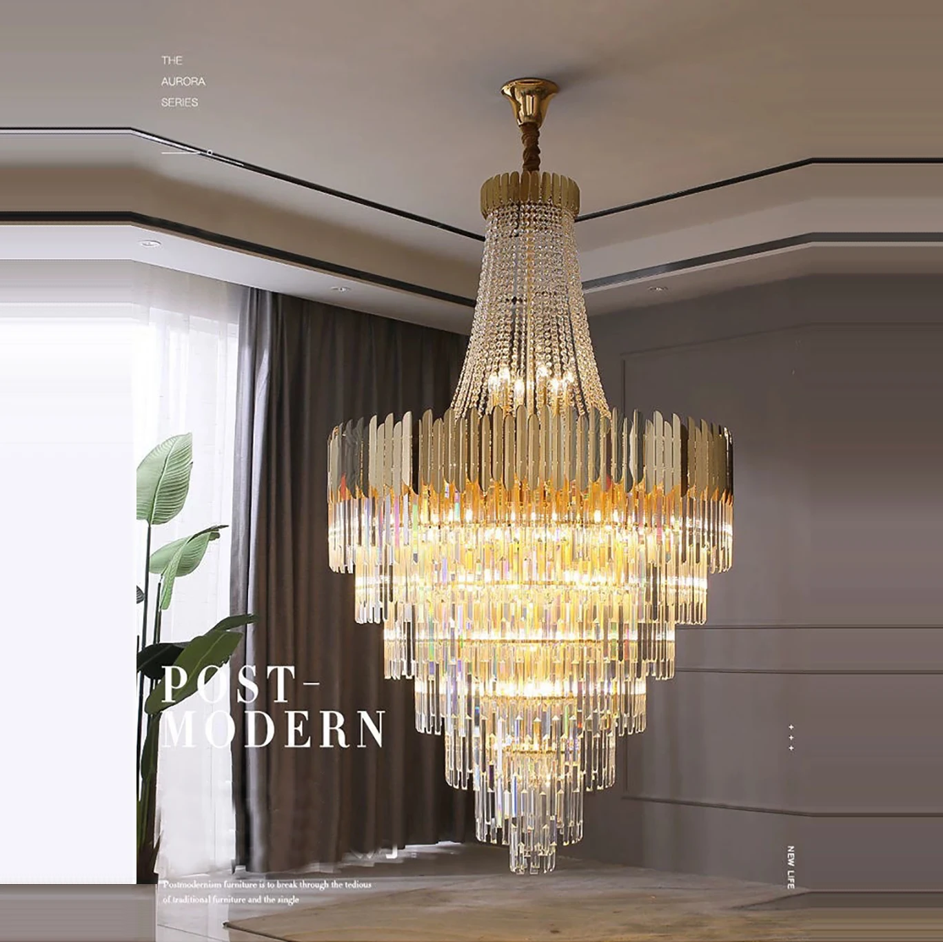 Gold European Chandelier Lighting Crystal Big Home Appliance Villa Duplex Project Large Hanging Lamp Stairwell Light Fixture