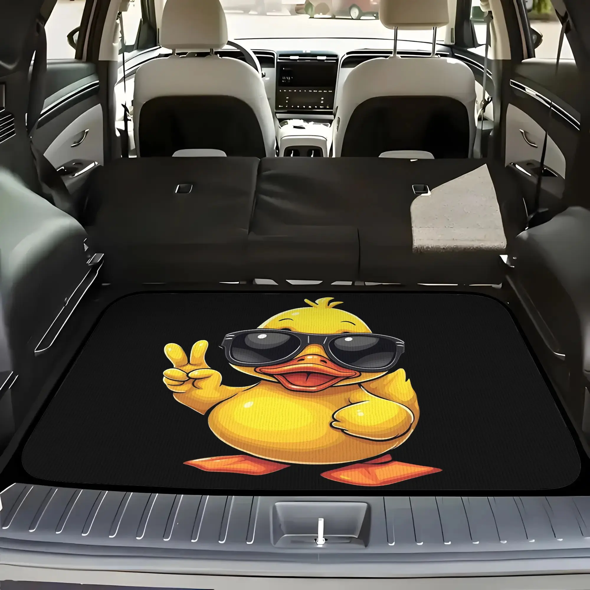 2D Plane 5pcss Peace Sign Yellow Duck Car Floor Mat Set | Trunk Liner 5pcss Set (Including 4 Floor Mats And 1 Trunk Liner) Enhan