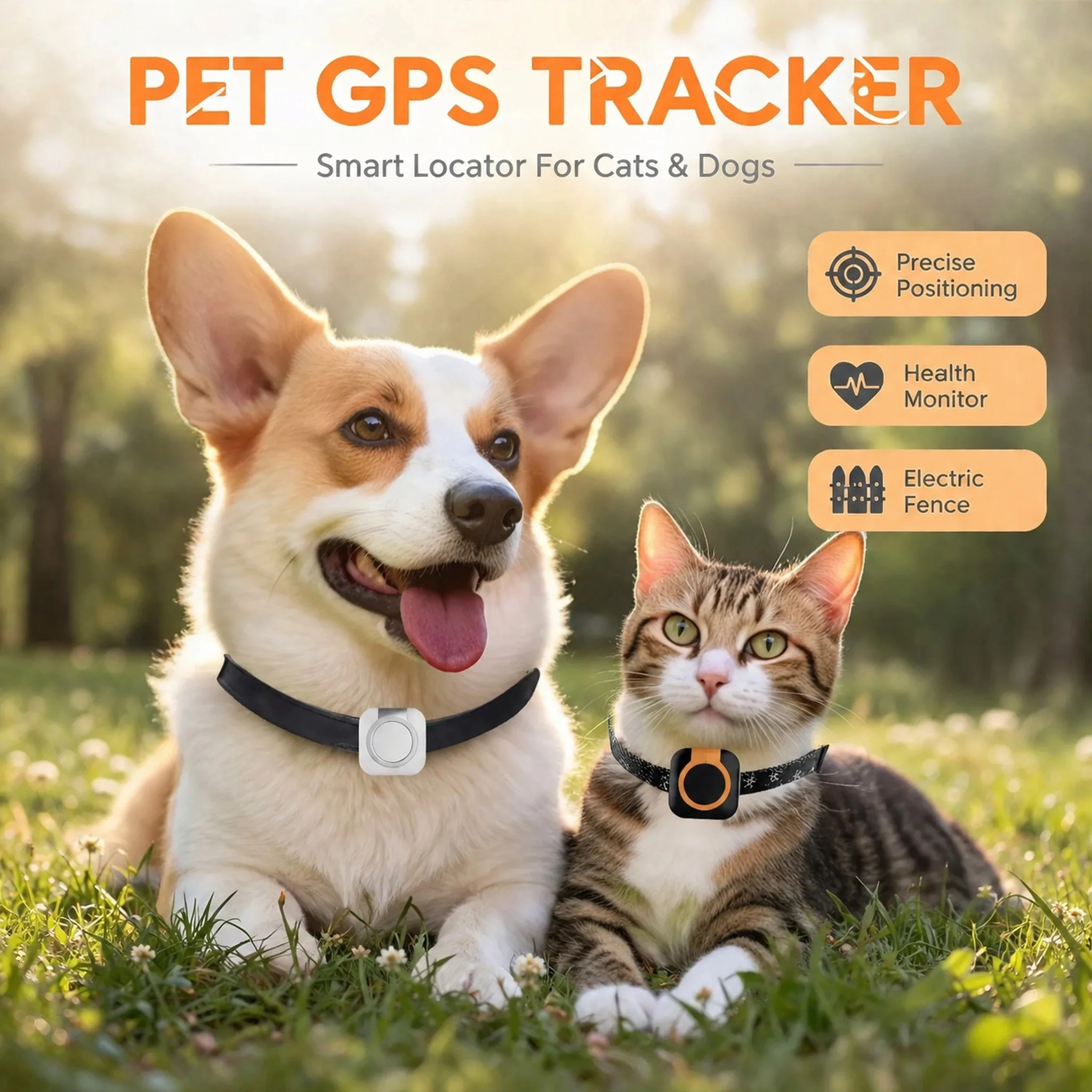 GPS Pet Tracker Real-Time Locator for Dogs Cats Mini GPS Device Health Monitor Electronic Fence IP66 Waterproof Tuya APP