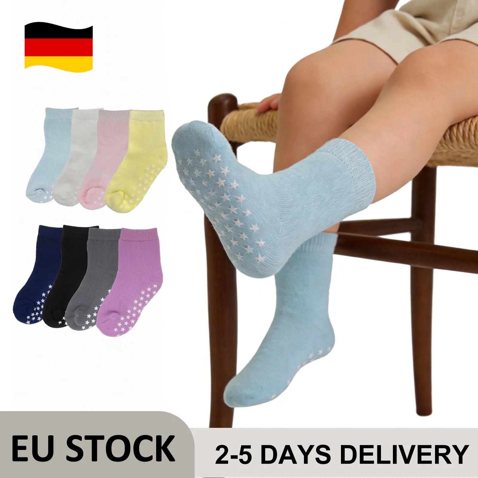 3/6/12 Paar rutschfeste Bodensocken , 0–3 Jahre, weiche Baumwolle, Atmungsaktive Freizeitsocken für Jungen und Mädchen