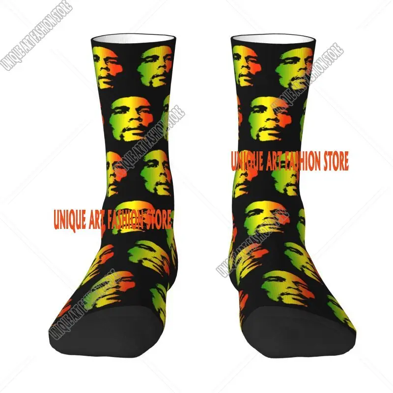 Custom Cute Jamaica Singer Reggae Rock Bob Marley Socks Men Women Warm 3D Printed Sports Basketball Socks