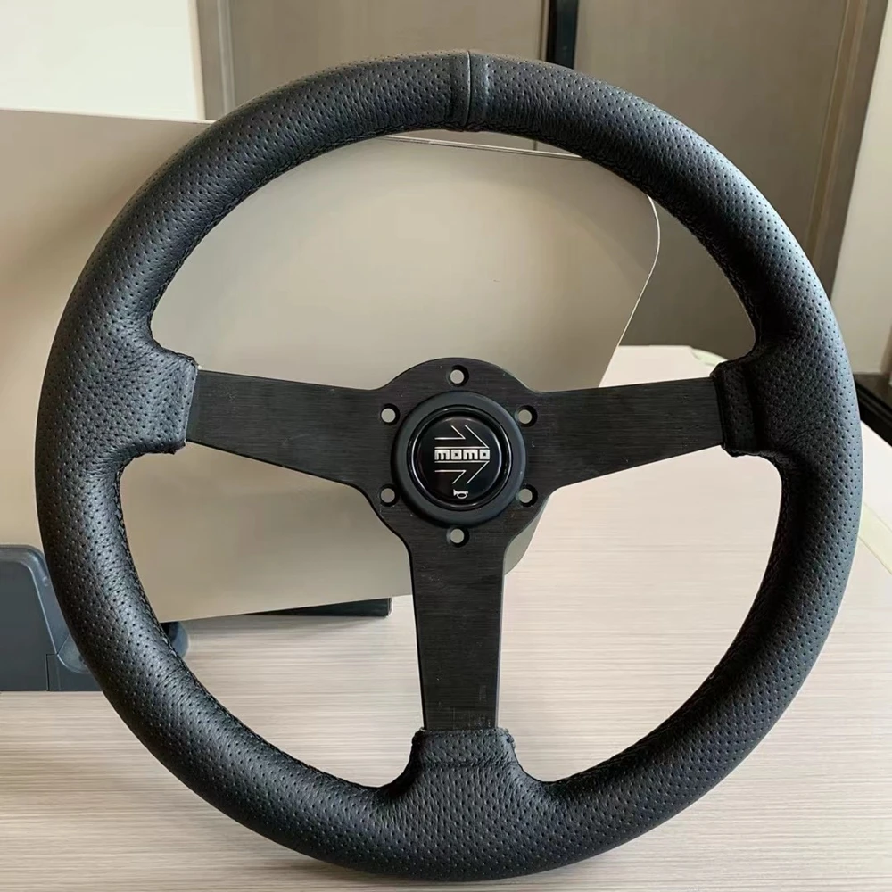 Flat 13Inch JDM Real Leather MOMO Steering Wheel Car Rally Racing JDM Drift MOMO Steering Wheel Volantes For VW HONDA TOYOTA BMW