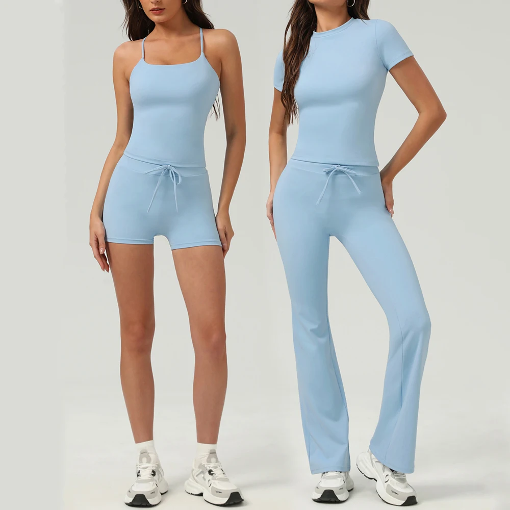 

Women Sportswear Yoga Set 2PCS Workout Set Gym Clothing Fitness Long Sleeve High Waist Leggings Cycling Shorts Sports Suits