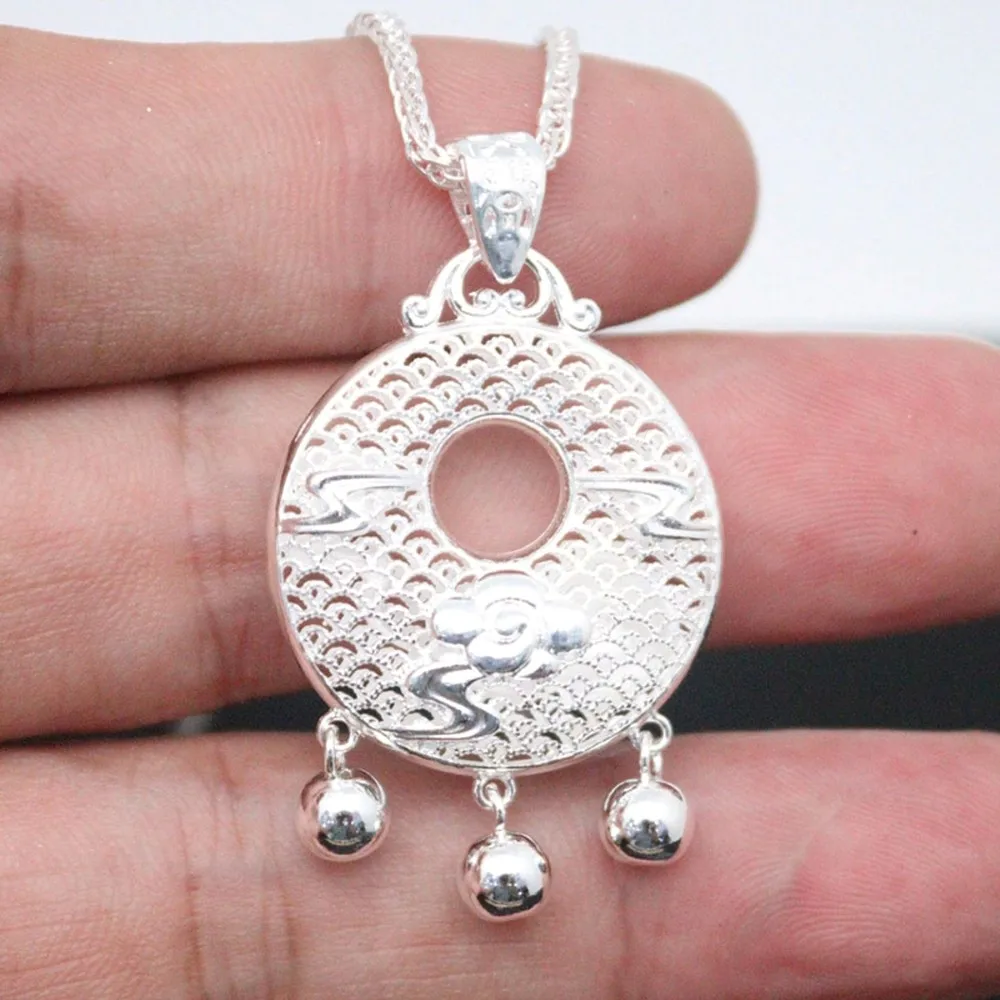 

Real Pure 999 Fine Silver Men Women Hollow Cloud Gourd Bead Circle Pendant 6.86g