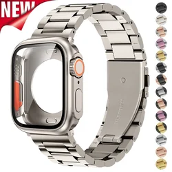 Stainless Steel Strap+Ultra Case for Apple Watch Band 44mm 45mm 41mm 40mm Full Case Metal Strap for Iwatch Series 9 8 7 6 SE 5 4